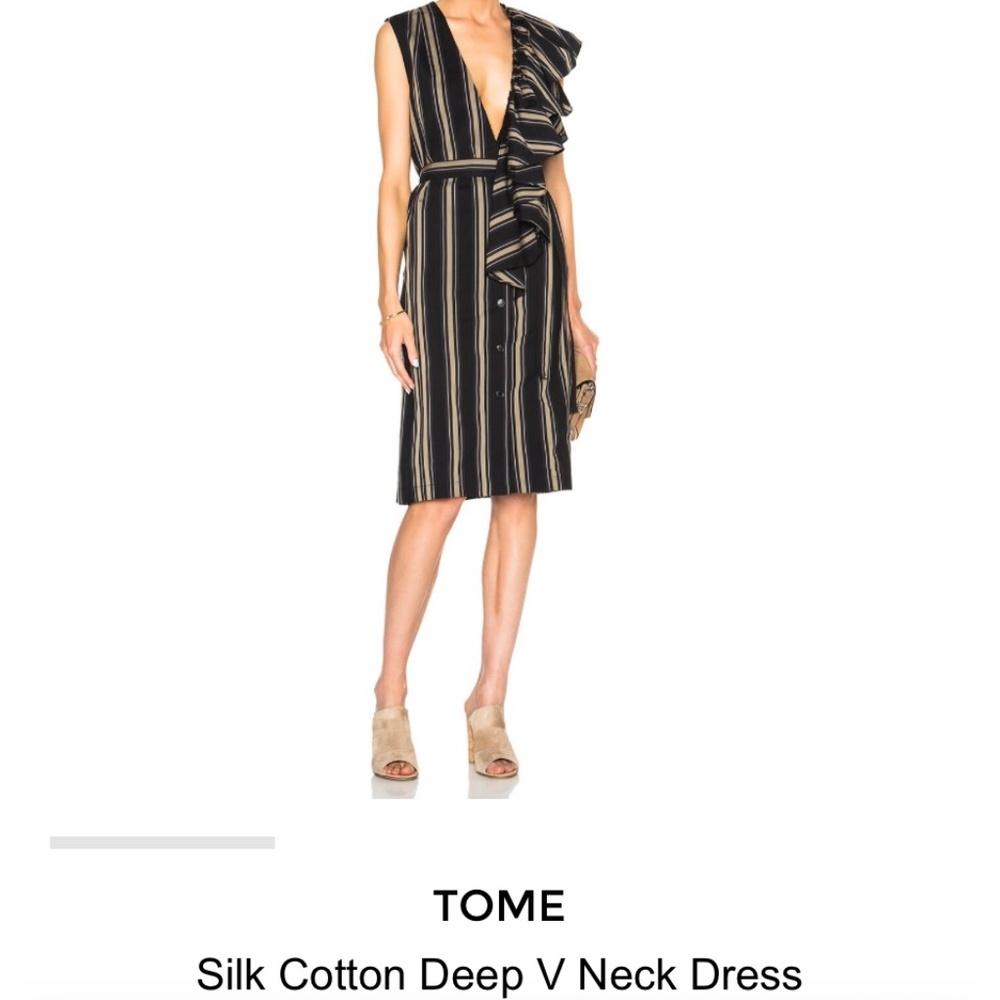 TOME cotton and silk striped dress; size M; great condition; navy and tan